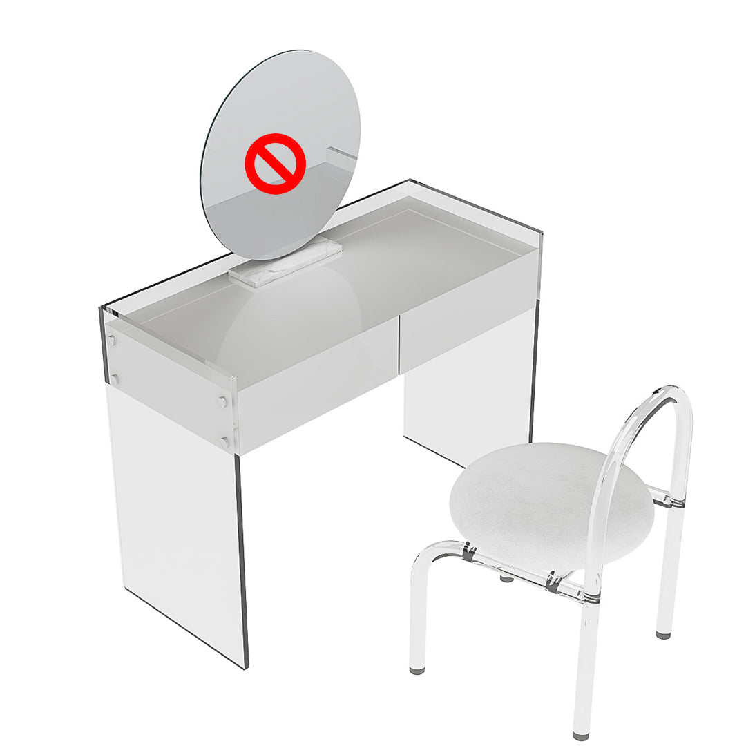 Glam Style Acrylic White Slate Table Top Transparent Base with 2 Drawer Dresser