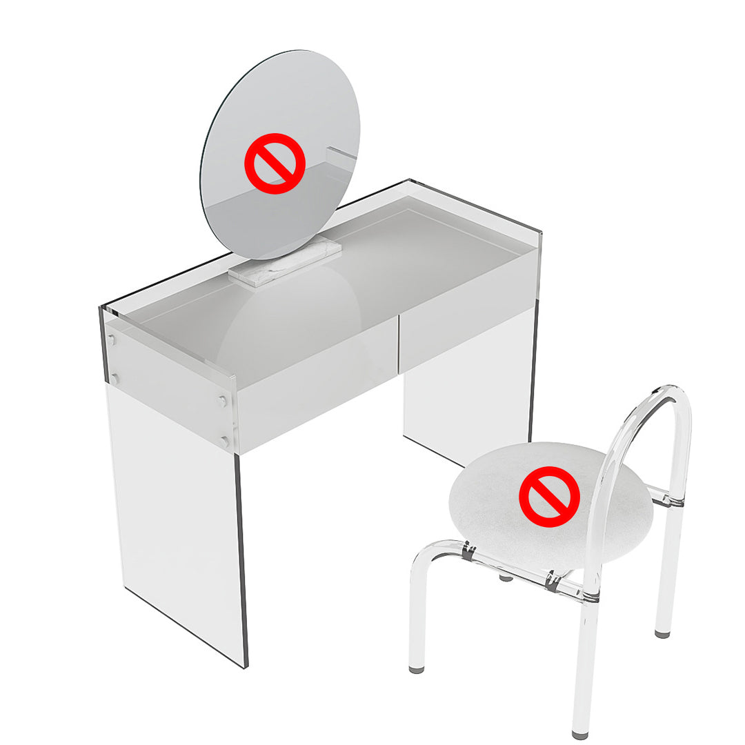 Glam Style Acrylic White Slate Table Top Transparent Base with 2 Drawer Dresser