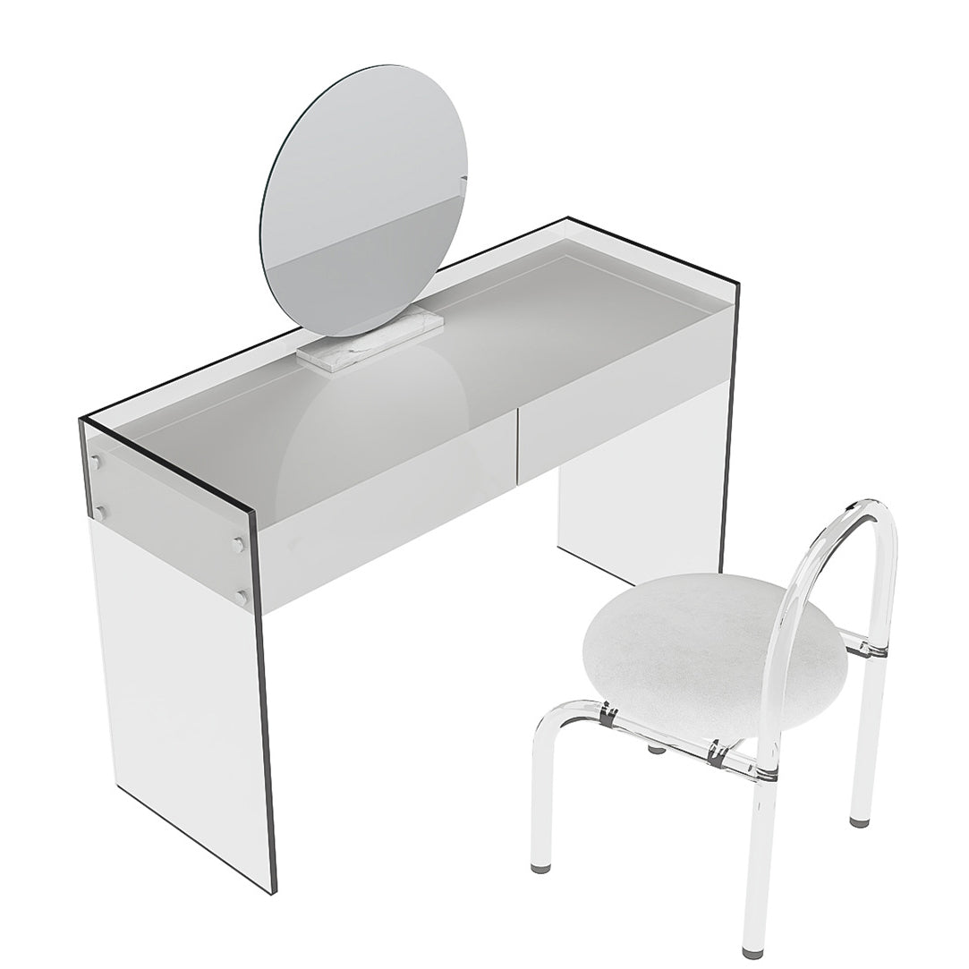 Glam Style Acrylic White Slate Table Top Transparent Base with 2 Drawer Dresser