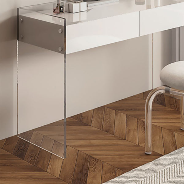 Glam Style Acrylic White Slate Table Top Transparent Base with 2 Drawer Dresser