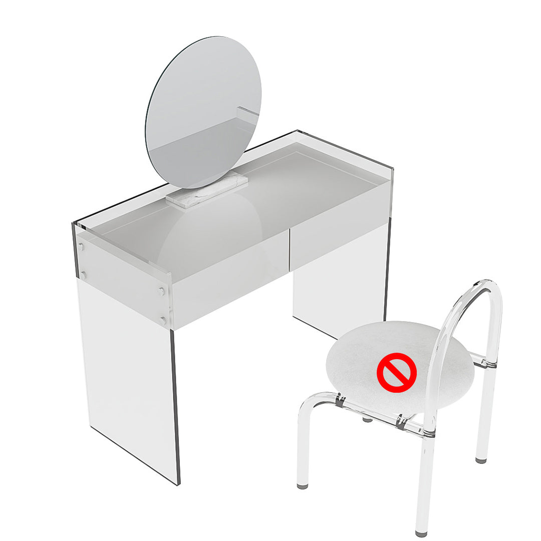Glam Style Acrylic White Slate Table Top Transparent Base with 2 Drawer Dresser