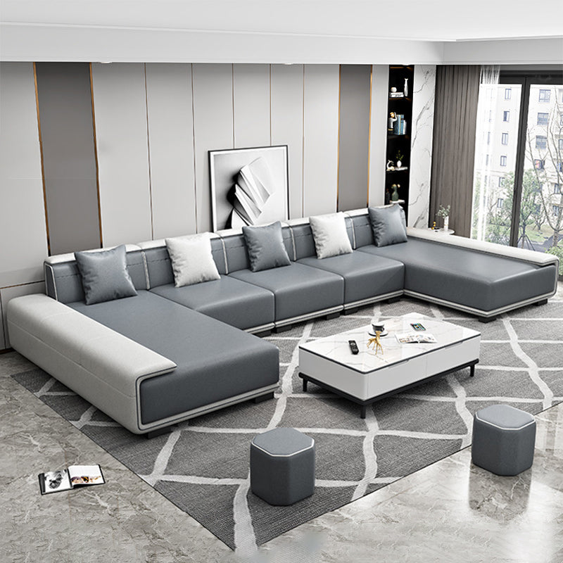 Faux Ledersofa & Chaise mit Kissen modern u Sofa in Grau - 29,53 "H.