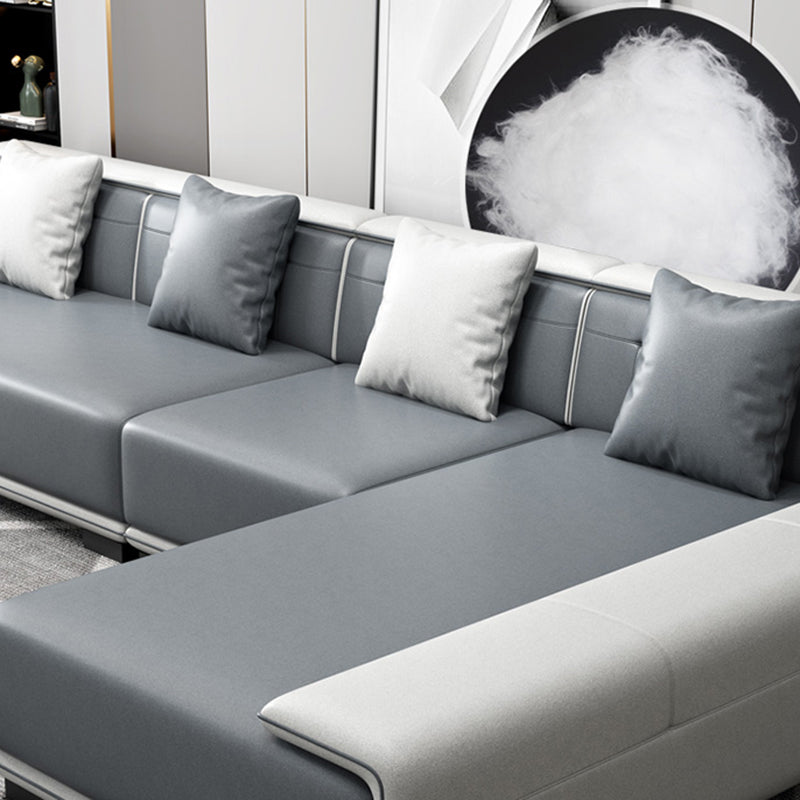 Faux Ledersofa & Chaise mit Kissen modern u Sofa in Grau - 29,53 "H.