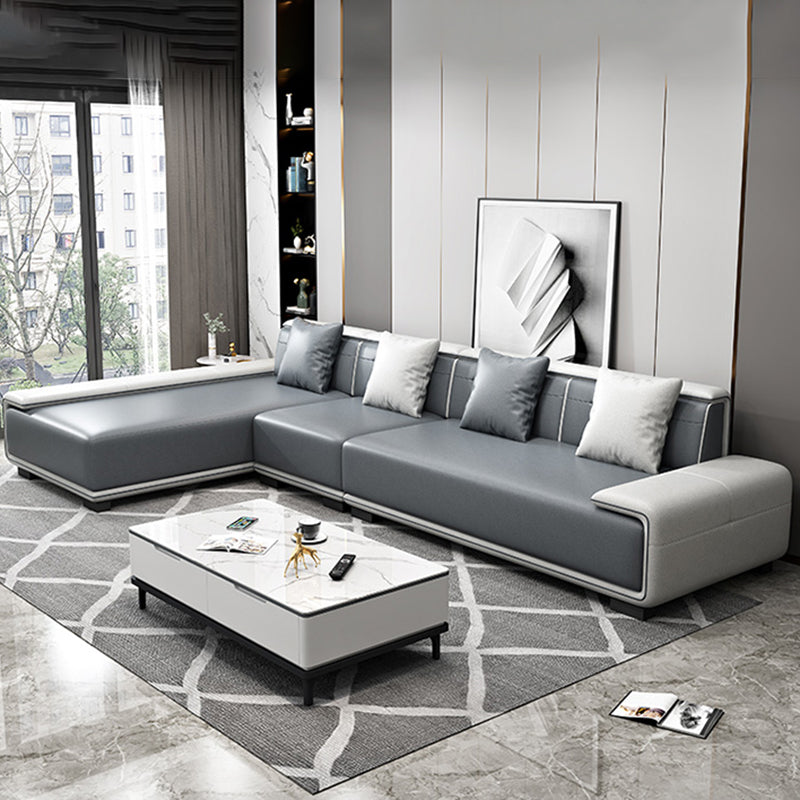Faux Ledersofa & Chaise mit Kissen modern u Sofa in Grau - 29,53 "H.