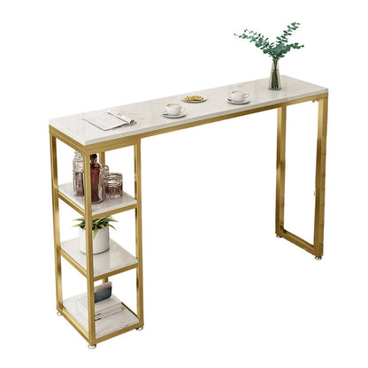Stone Bar Dining Table Glam Style Rectangle Bar Table with Double Pedestal for Balcony White Without Chairs Clearhalo 'Bar Furniture' 'Bar Tables' 'bar_tables' 'furn' 'furn_bar_tables' 'Furniture' 'Kitchen & Dining Furniture' 5569007
