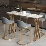 Tavolo da bar a barre rettangolo in stile glam in finta tavolo da vino in marmo in marmo con doppio piedistallo