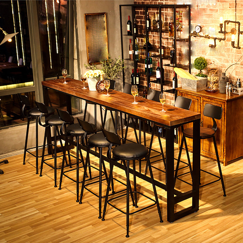 Mesa de bar rectangular con tapa de madera de pino, mesa de pub industrial con base de caballete en negro