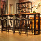 Mesa de bar rectangular con tapa de madera de pino, mesa de pub industrial con base de caballete en negro
