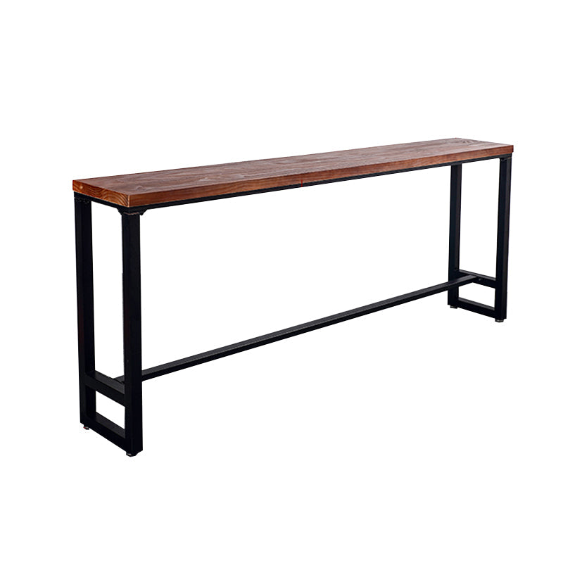 Mesa de bar rectangular con tapa de madera de pino, mesa de pub industrial con base de caballete en negro
