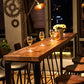 Mesa de bar rectangular con tapa de madera de pino, mesa de pub industrial con base de caballete en negro