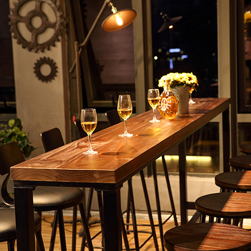 Mesa de bar rectangular con tapa de madera de pino, mesa de pub industrial con base de caballete en negro