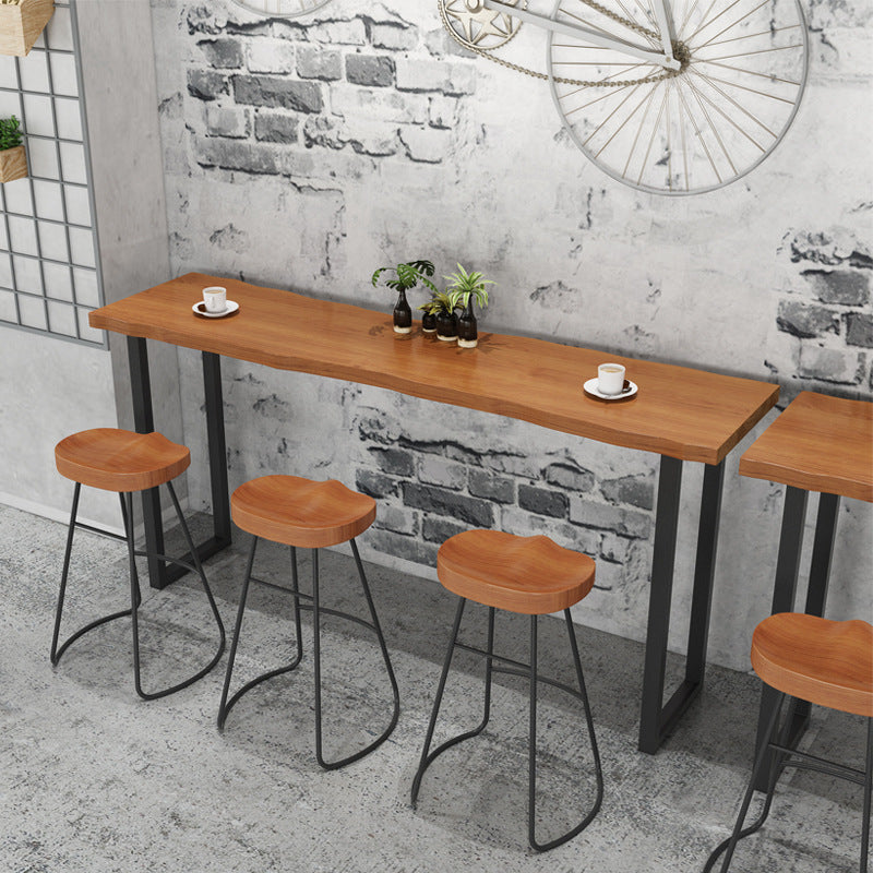 Pine Wood Top Bar Dining Table Modern Bistro Table with Double Pedestal in Black Clearhalo 'Bar Furniture' 'Bar Tables' 'bar_tables' 'furn' 'furn_bar_tables' 'Furniture' 'Kitchen & Dining Furniture' 5569274