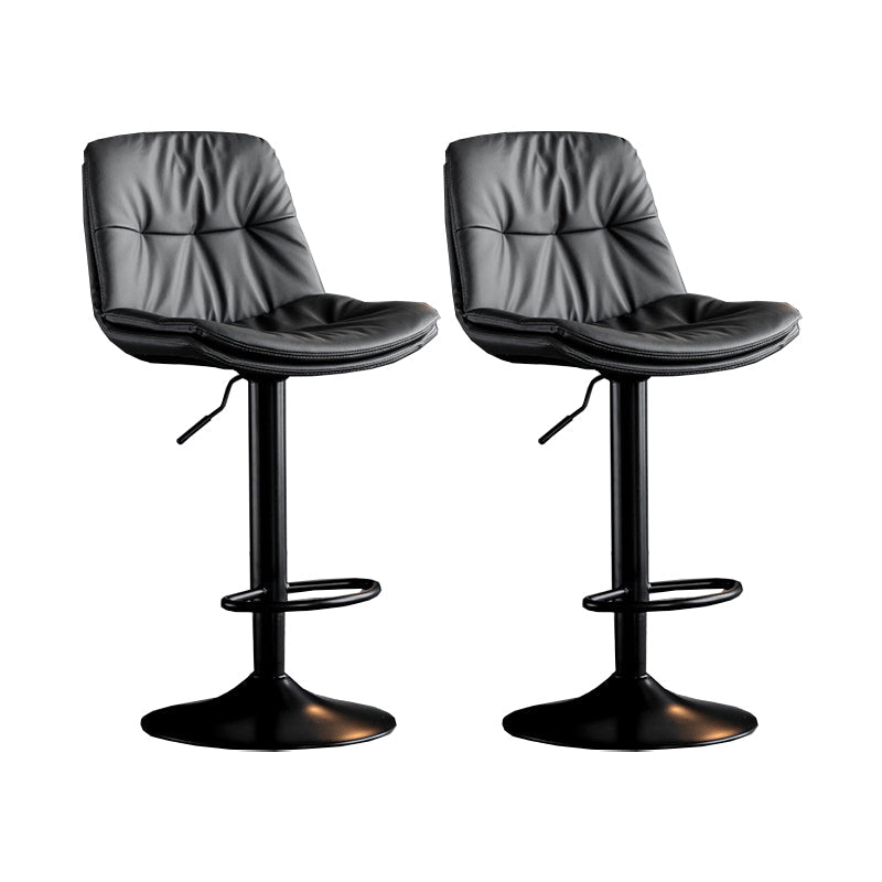 Scandinavian Metal Barstool Faux Leather Counter Stool With Chrome Base in Matte Finish Dark Gray Black 2 Piece Set Clearhalo 'Bar Furniture' 'Bar Stools' 'bar_stools' 'furn' 'furn_bar_stools' 'Furniture' 'Kitchen & Dining Furniture' 5569337