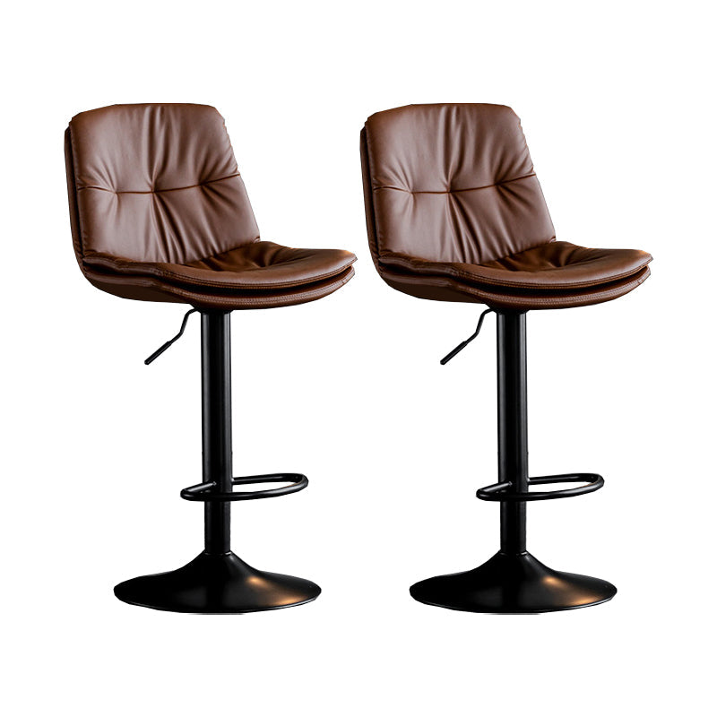 Scandinavian Metal Barstool Faux Leather Counter Stool With Chrome Base in Matte Finish Brown Black 2 Piece Set Clearhalo 'Bar Furniture' 'Bar Stools' 'bar_stools' 'furn' 'furn_bar_stools' 'Furniture' 'Kitchen & Dining Furniture' 5569353