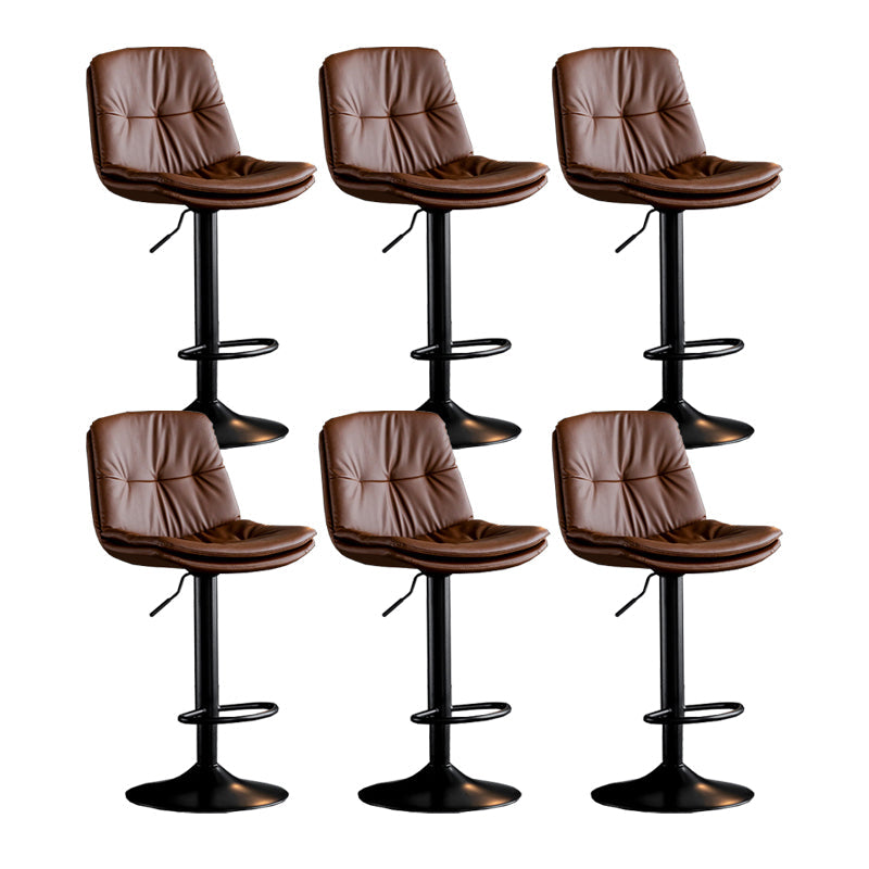 Scandinavian Metal Barstool Faux Leather Counter Stool With Chrome Base in Matte Finish Brown Black 6 Piece Set Clearhalo 'Bar Furniture' 'Bar Stools' 'bar_stools' 'furn' 'furn_bar_stools' 'Furniture' 'Kitchen & Dining Furniture' 5569356