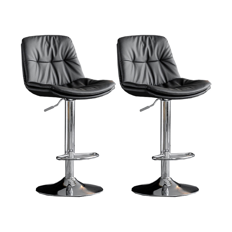 Scandinavian Metal Barstool Faux Leather Counter Stool With Chrome Base in Matte Finish Dark Gray Chrome 2 Piece Set Clearhalo 'Bar Furniture' 'Bar Stools' 'bar_stools' 'furn' 'furn_bar_stools' 'Furniture' 'Kitchen & Dining Furniture' 5569371
