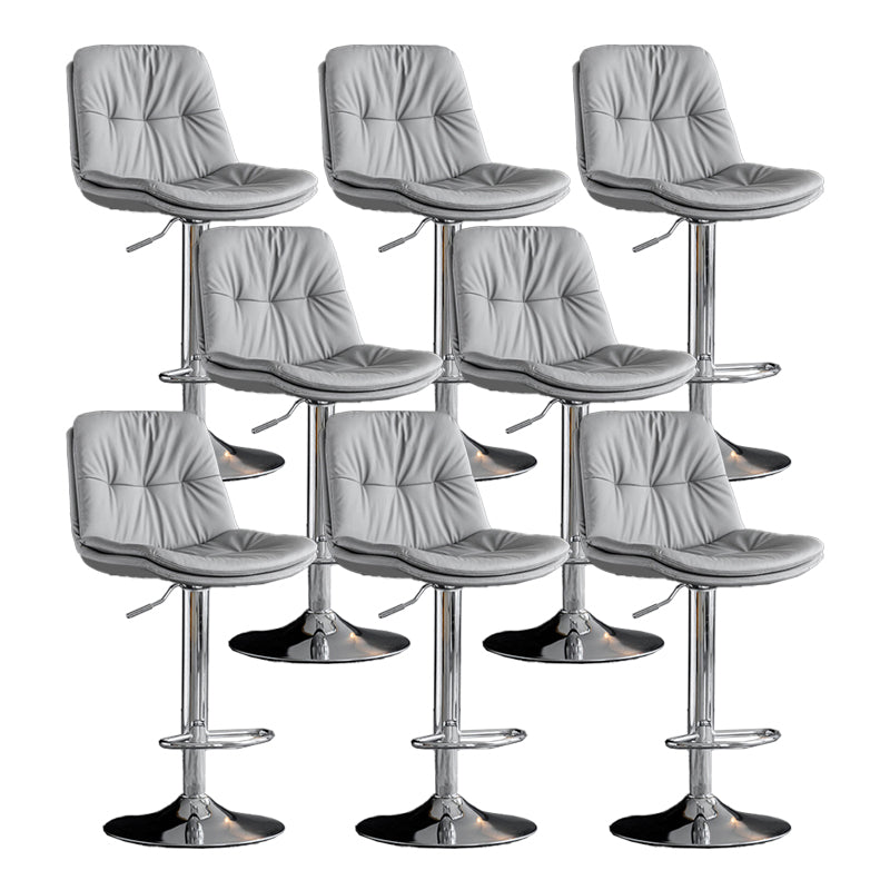 Scandinavian Metal Barstool Faux Leather Counter Stool With Chrome Base in Matte Finish Light Gray Chrome 8 Piece Set Clearhalo 'Bar Furniture' 'Bar Stools' 'bar_stools' 'furn' 'furn_bar_stools' 'Furniture' 'Kitchen & Dining Furniture' 5569378