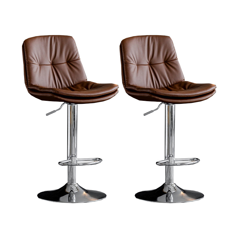 Scandinavian Metal Barstool Faux Leather Counter Stool With Chrome Base in Matte Finish Brown Chrome 2 Piece Set Clearhalo 'Bar Furniture' 'Bar Stools' 'bar_stools' 'furn' 'furn_bar_stools' 'Furniture' 'Kitchen & Dining Furniture' 5569379