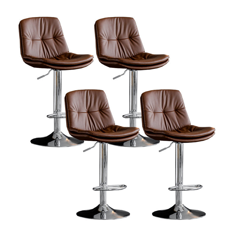 Scandinavian Metal Barstool Faux Leather Counter Stool With Chrome Base in Matte Finish Brown Chrome 4 Piece Set Clearhalo 'Bar Furniture' 'Bar Stools' 'bar_stools' 'furn' 'furn_bar_stools' 'Furniture' 'Kitchen & Dining Furniture' 5569380