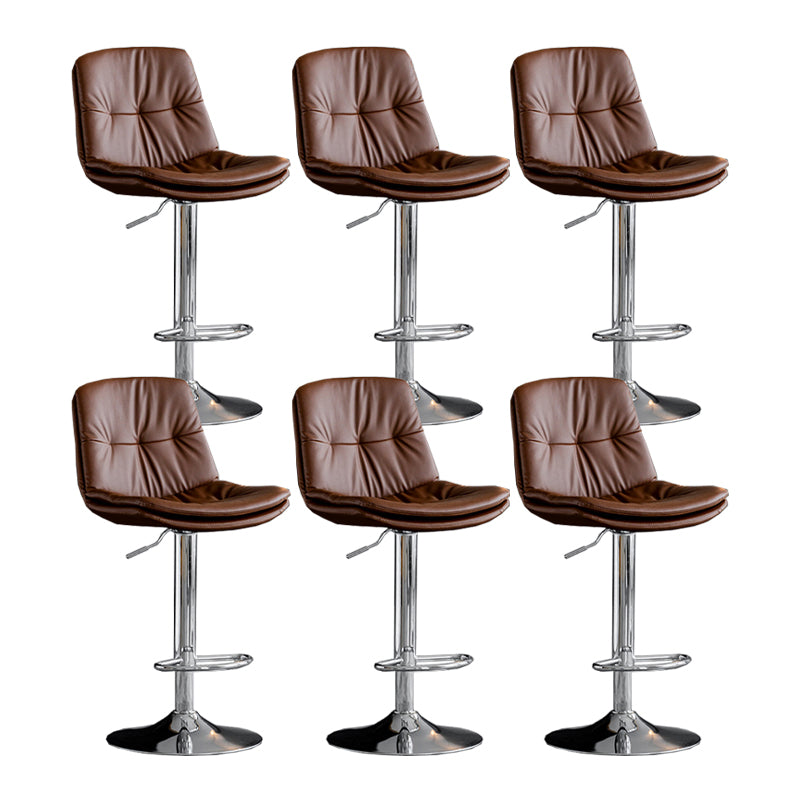 Scandinavian Metal Barstool Faux Leather Counter Stool With Chrome Base in Matte Finish Brown Chrome 6 Piece Set Clearhalo 'Bar Furniture' 'Bar Stools' 'bar_stools' 'furn' 'furn_bar_stools' 'Furniture' 'Kitchen & Dining Furniture' 5569381