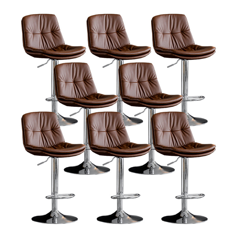 Scandinavian Metal Barstool Faux Leather Counter Stool With Chrome Base in Matte Finish Brown Chrome 8 Piece Set Clearhalo 'Bar Furniture' 'Bar Stools' 'bar_stools' 'furn' 'furn_bar_stools' 'Furniture' 'Kitchen & Dining Furniture' 5569382