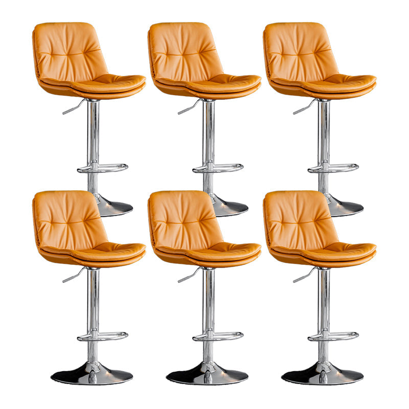 Scandinavian Metal Barstool Faux Leather Counter Stool With Chrome Base in Matte Finish Orange Chrome 6 Piece Set Clearhalo 'Bar Furniture' 'Bar Stools' 'bar_stools' 'furn' 'furn_bar_stools' 'Furniture' 'Kitchen & Dining Furniture' 5569385