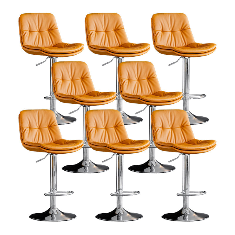 Scandinavian Metal Barstool Faux Leather Counter Stool With Chrome Base in Matte Finish Orange Chrome 8 Piece Set Clearhalo 'Bar Furniture' 'Bar Stools' 'bar_stools' 'furn' 'furn_bar_stools' 'Furniture' 'Kitchen & Dining Furniture' 5569386