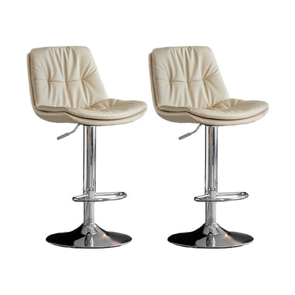 Scandinavian Metal Barstool Faux Leather Counter Stool With Chrome Base in Matte Finish Off-White Chrome 2 Piece Set Clearhalo 'Bar Furniture' 'Bar Stools' 'bar_stools' 'furn' 'furn_bar_stools' 'Furniture' 'Kitchen & Dining Furniture' 5569387