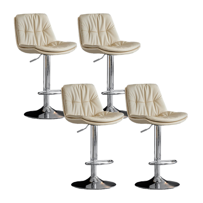 Scandinavian Metal Barstool Faux Leather Counter Stool With Chrome Base in Matte Finish Off-White Chrome 4 Piece Set Clearhalo 'Bar Furniture' 'Bar Stools' 'bar_stools' 'furn' 'furn_bar_stools' 'Furniture' 'Kitchen & Dining Furniture' 5569388