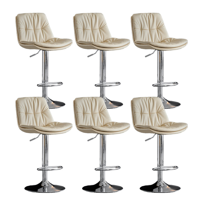 Scandinavian Metal Barstool Faux Leather Counter Stool With Chrome Base in Matte Finish Off-White Chrome 6 Piece Set Clearhalo 'Bar Furniture' 'Bar Stools' 'bar_stools' 'furn' 'furn_bar_stools' 'Furniture' 'Kitchen & Dining Furniture' 5569389