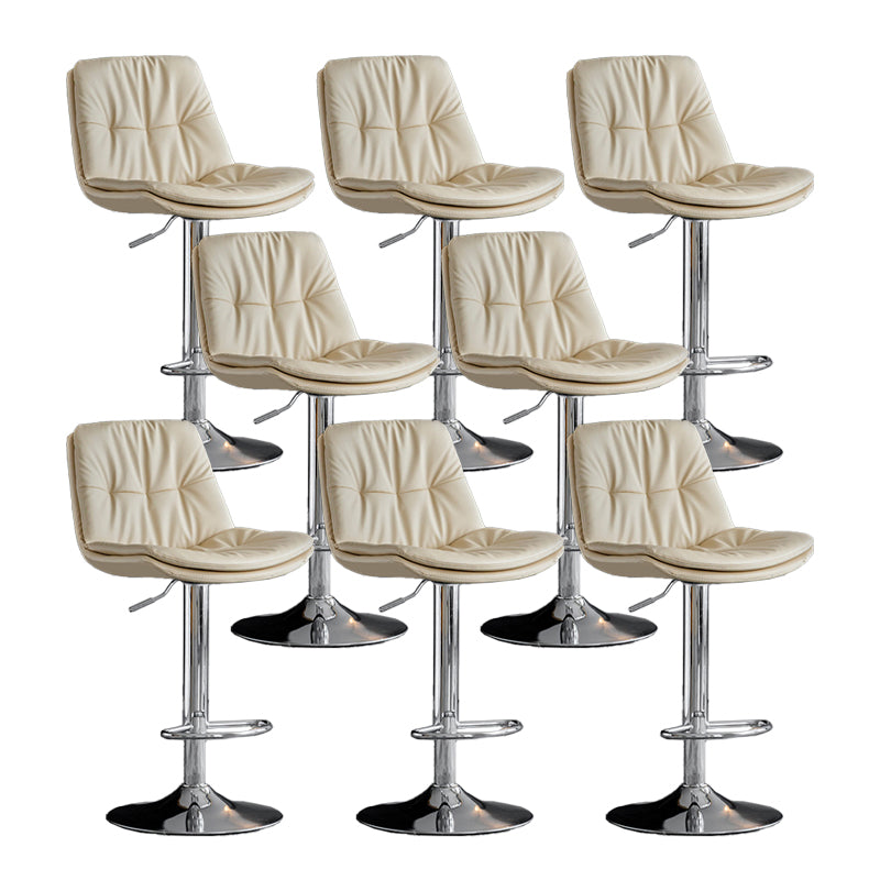 Scandinavian Metal Barstool Faux Leather Counter Stool With Chrome Base in Matte Finish Off-White Chrome 8 Piece Set Clearhalo 'Bar Furniture' 'Bar Stools' 'bar_stools' 'furn' 'furn_bar_stools' 'Furniture' 'Kitchen & Dining Furniture' 5569390