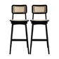 Low Back Solid Wood Bar Stool Modern Rattan Armless Stool for Living Room