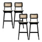 Low Back Solid Wood Bar Stool Modern Rattan Armless Stool for Living Room