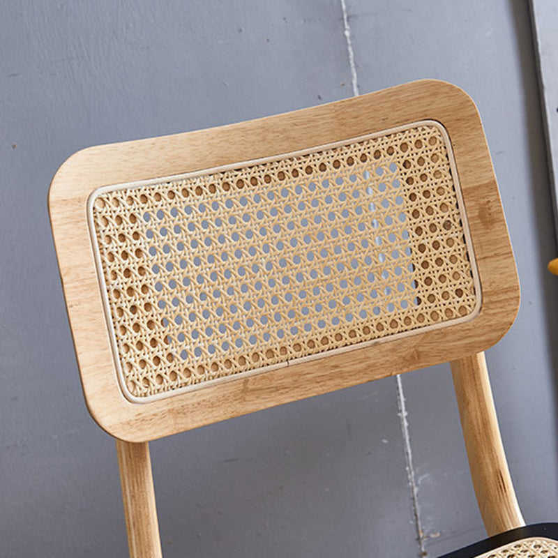 Low Back Solid Wood Bar Stool Modern Rattan Armless Stool for Living Room