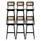 Low Back Solid Wood Bar Stool Modern Rattan Armless Stool for Living Room