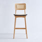 Low Back Solid Wood Bar Stool Modern Rattan Armless Stool for Living Room