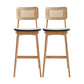 Low Back Solid Wood Bar Stool Modern Rattan Armless Stool for Living Room