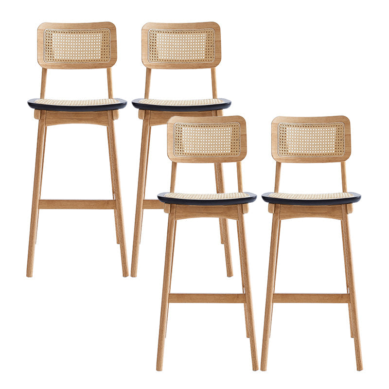 Low Back Solid Wood Bar Stool Modern Rattan Armless Stool for Living Room