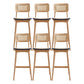 Low Back Solid Wood Bar Stool Modern Rattan Armless Stool for Living Room