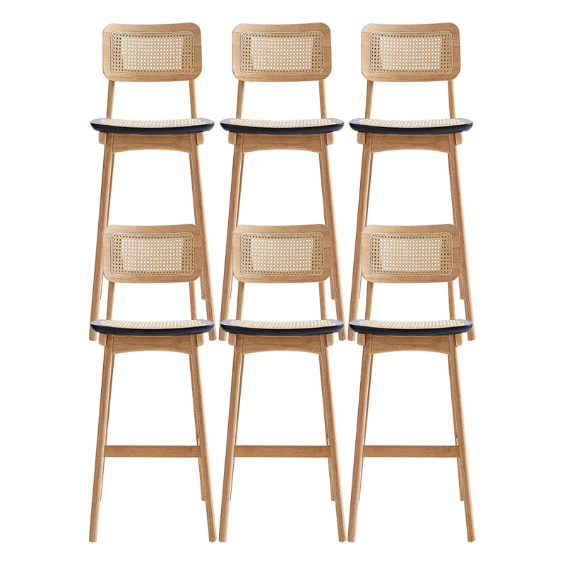 Low Back Solid Wood Bar Stool Modern Rattan Armless Stool for Living Room