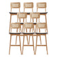 Low Back Solid Wood Bar Stool Modern Rattan Armless Stool for Living Room