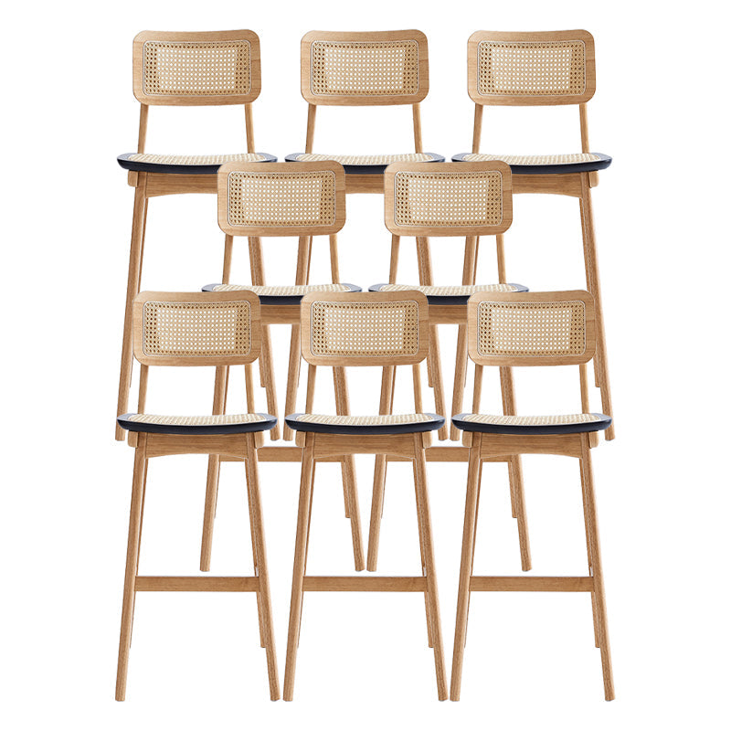 Low Back Solid Wood Bar Stool Modern Rattan Armless Stool for Living Room