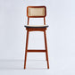 Low Back Solid Wood Bar Stool Modern Rattan Armless Stool for Living Room