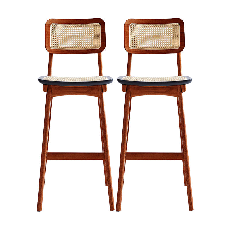 Low Back Solid Wood Bar Stool Modern Rattan Armless Stool for Living Room