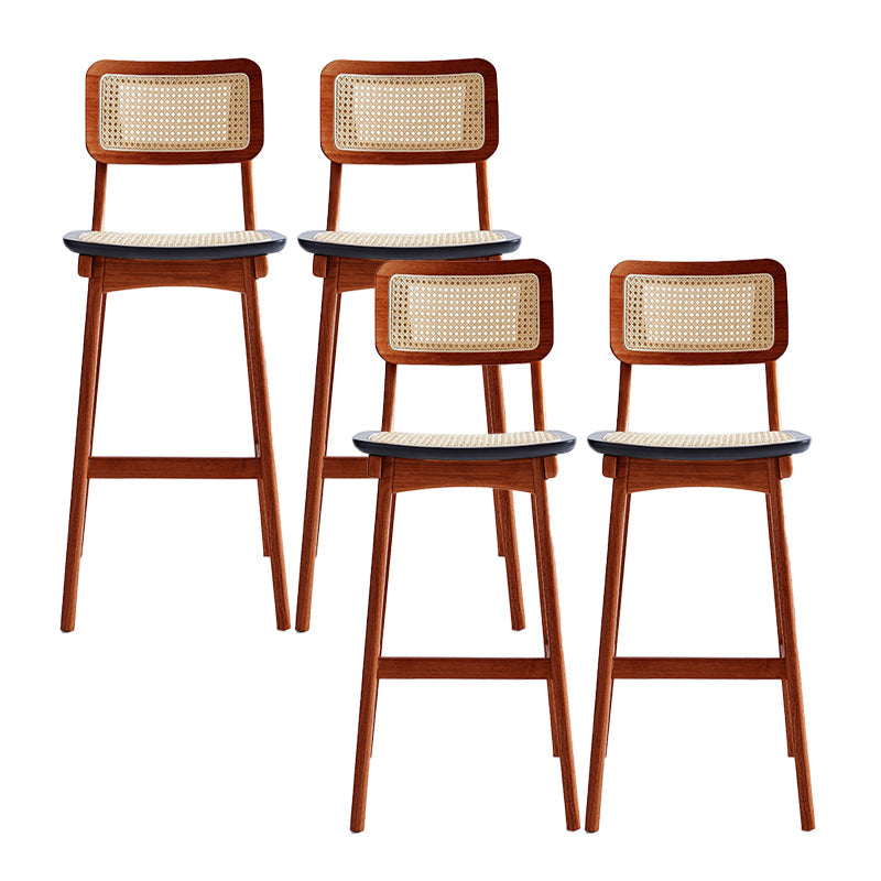 Low Back Solid Wood Bar Stool Modern Rattan Armless Stool for Living Room