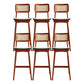 Low Back Solid Wood Bar Stool Modern Rattan Armless Stool for Living Room