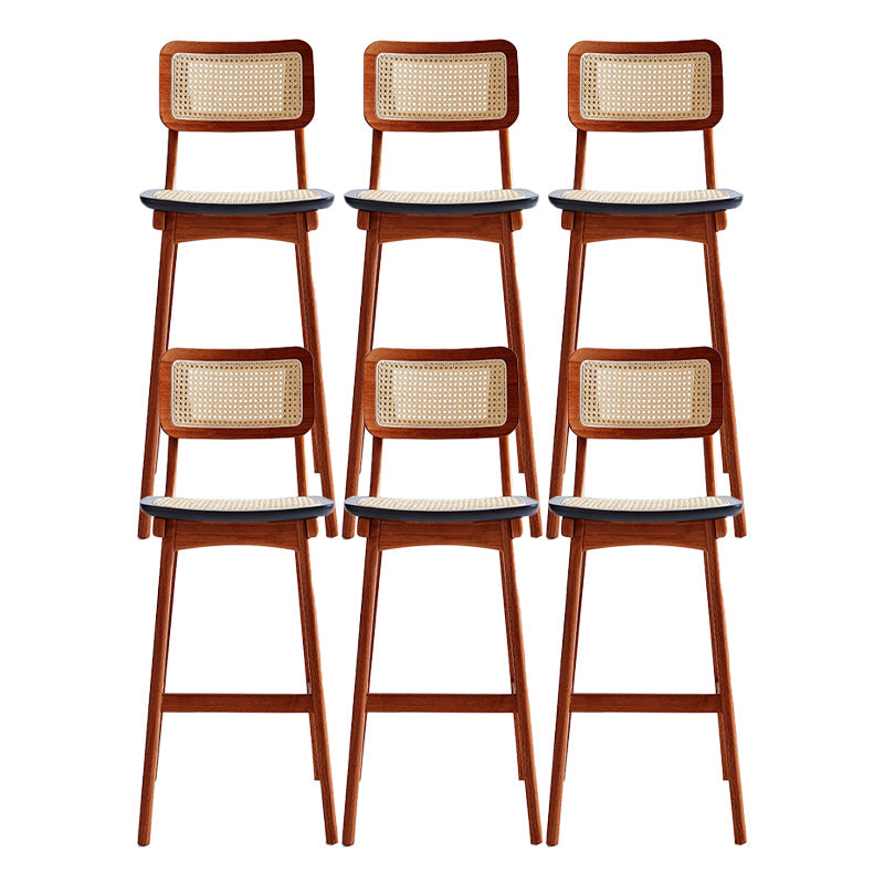 Low Back Solid Wood Bar Stool Modern Rattan Armless Stool for Living Room