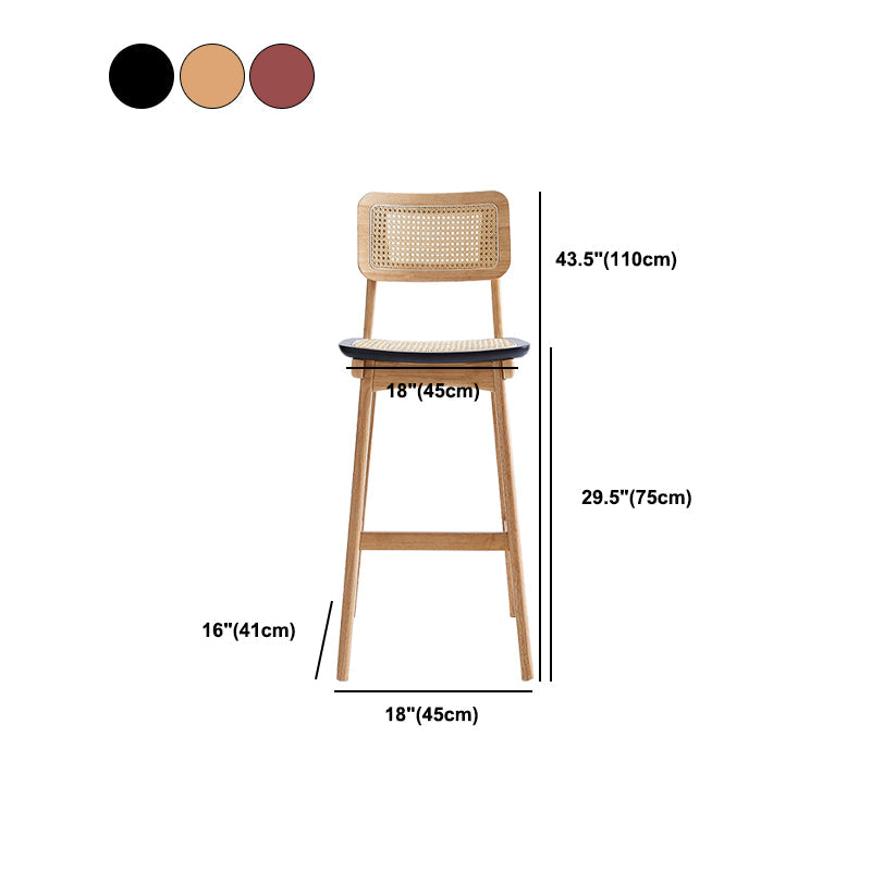 Low Back Solid Wood Bar Stool Modern Rattan Armless Stool for Living Room