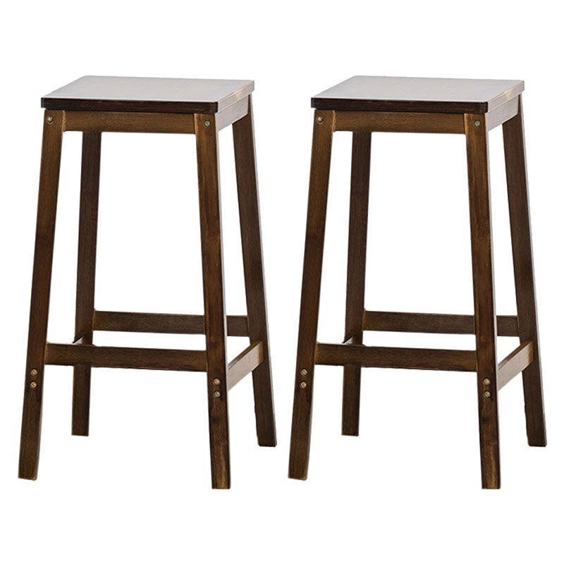Industrial Square Backless Stool Wooden Footrest Barstool for Living Room Walnut 2 Piece Set Counter Stool (23.5"H) Clearhalo 'Bar Furniture' 'Bar Stools' 'bar_stools' 'furn' 'furn_bar_stools' 'Furniture' 'Kitchen & Dining Furniture' 5569928