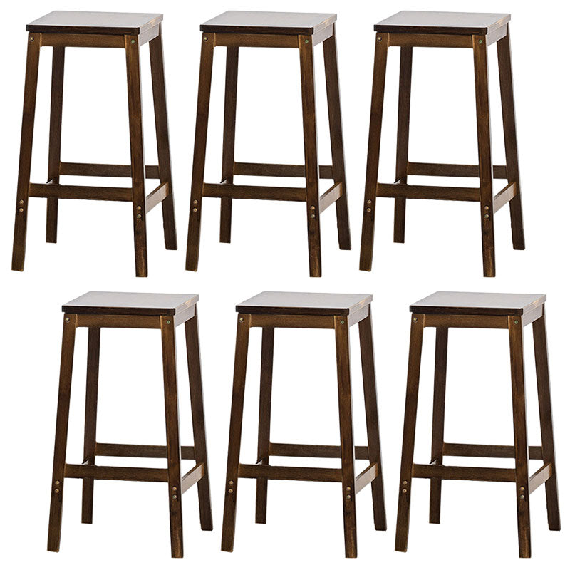Industrial Square Backless Stool Wooden Footrest Barstool for Living Room Walnut 6 Piece Set Counter Stool (23.5"H) Clearhalo 'Bar Furniture' 'Bar Stools' 'bar_stools' 'furn' 'furn_bar_stools' 'Furniture' 'Kitchen & Dining Furniture' 5569933